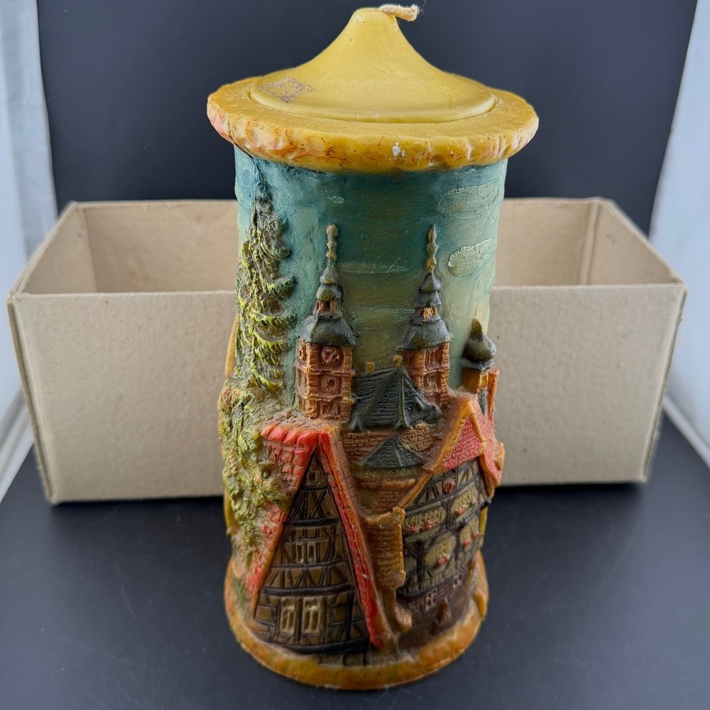 Vintage Johann Gunter Walldurn Germany: 3D Relief, Beeswax, Art Candle with Box